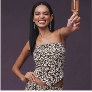 Anthropologie satin cheetah/leopard print strapless top